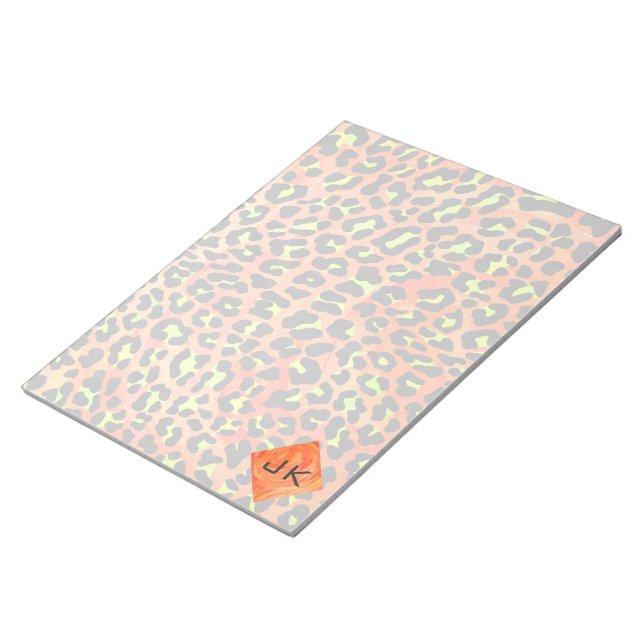 Leopard Orange och Gult Monogram Anteckningsblock (Vinklad)