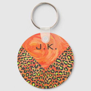 Leopard Orange och Gult Monogram Nyckelring