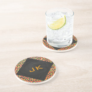 Leopard Orange och Gult Monogram Underlägg Sandsten