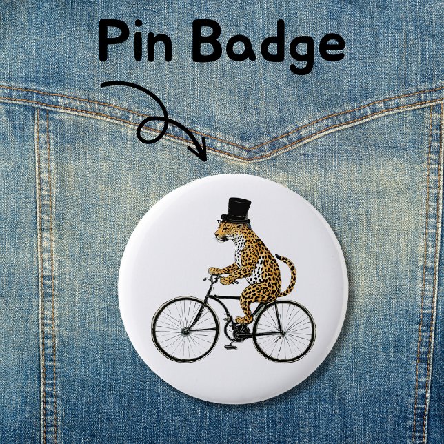 Leopard på en cykelnål Big Cat på en cykel Knapp (Pin badge on Jeans)