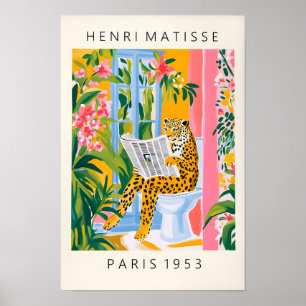 Leopard På En Toalett, Rolig Badrum Poster, Matiss Poster