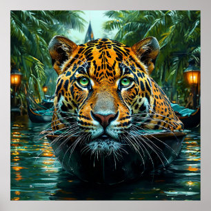 Leopard på grön bakgrund poster