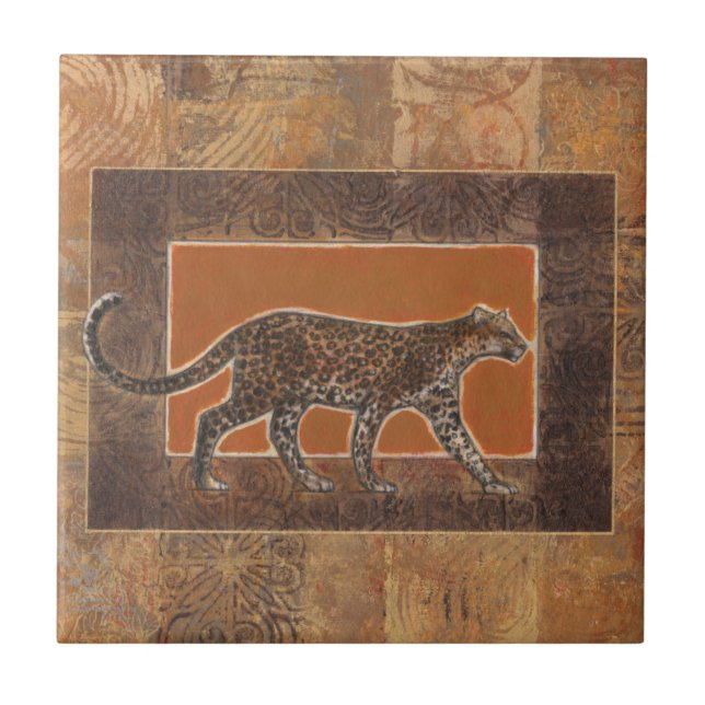 Leopard på Orange och Brown Background Kakelplatta (Framsidan)