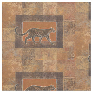 Leopard på Orange och Brown Background Tyg