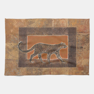 Leopard på Orange och Brown-bakgrund Kökshandduk