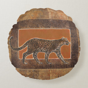 Leopard på Orange och Brown-bakgrund Rund Kudde