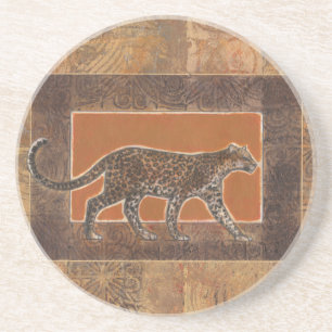 Leopard på Orange och Brown-bakgrund Underlägg Sandsten