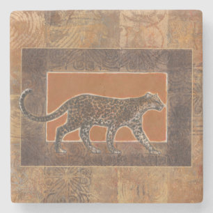 Leopard på Orange och Brown-bakgrund Underlägg Sten