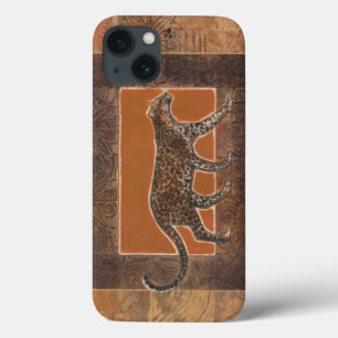 Leopard på orange och brun bakgrund