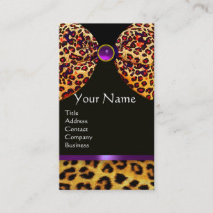 LEOPARD PÄLS RIBBON,LILA BLACK GEMSTONE MONOGRAM VISITKORT