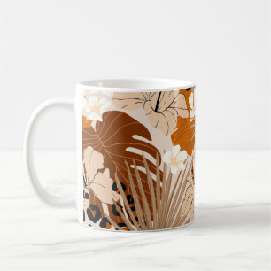 Leopard päls tropical löv hibiscus-blommor kaffemugg