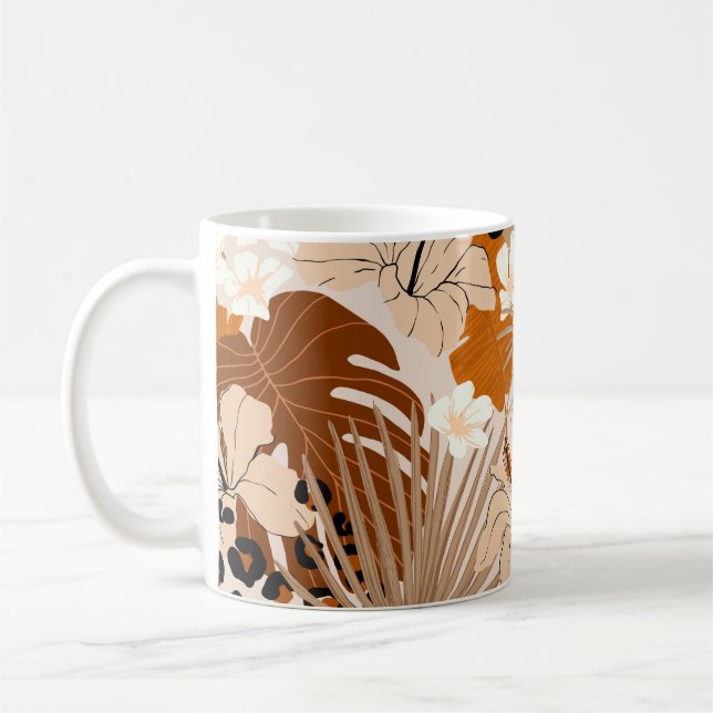 Leopard päls tropical löv hibiscus-blommor kaffemugg (Vänster)