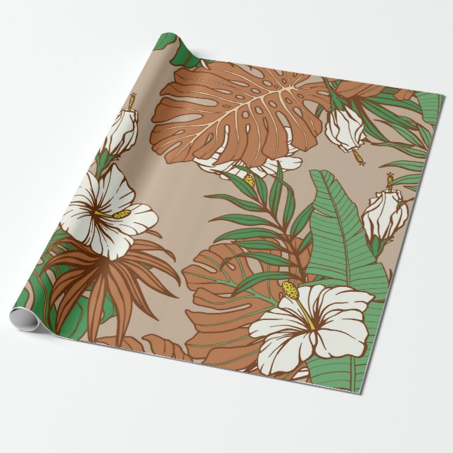 Leopard päls tropical löv hibiscus-blommor presentpapper (Utrullad)