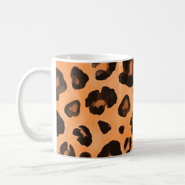 Leopard päls, vattenfärg, sömlös struktur. kaffemugg (Vänster)