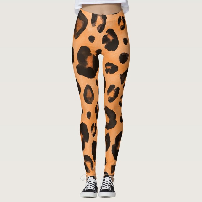 Leopard päls, vattenfärg, sömlös struktur. leggings (Framsida)