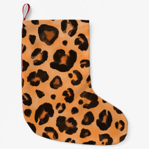 Leopard päls, vattenfärg, sömlös struktur. liten julstrumpa