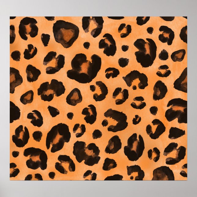 Leopard päls, vattenfärg, sömlös struktur. poster (Framsidan)