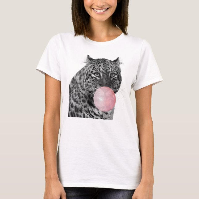 Leopard Panther Svart Vit Rosa Bubblegum T Shirt (Framsida)