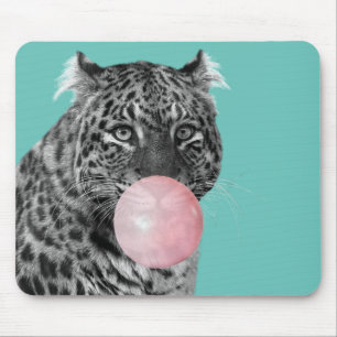 Leopard Panther Svart Vit Rosa Bubblegummi Blå Musmatta