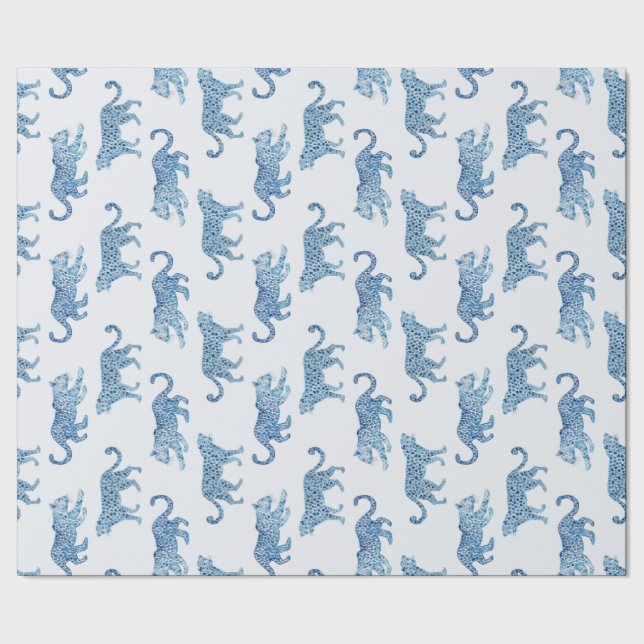 Leopard Parad i Blue och White Presentpapper (Seam)