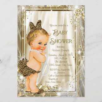 Leopard Pärl Glam Tjejig Bebis Babyfest Inbjudningar