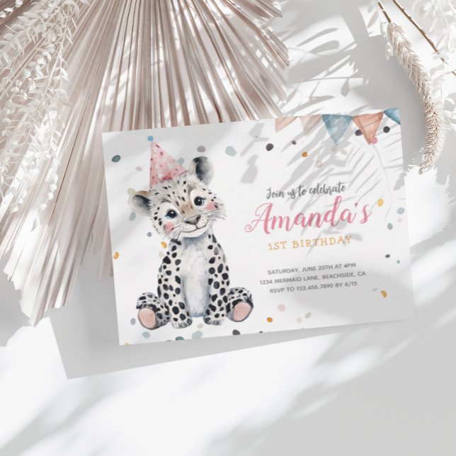 Leopard Party Animals Rosa Birthday Call Anteckningskort (Skapare uppladdad)