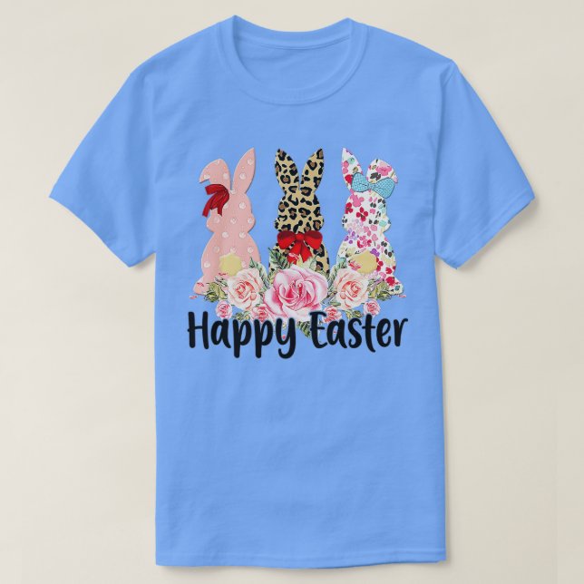 Leopard Påskhare Rabbit Trio Cute Glad påsk T Shirt (Design framsida)