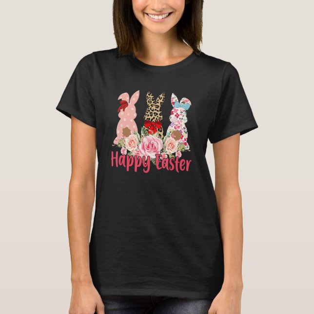 Leopard Påskhare Rabbit Trio Cute Glad påsk T Shirt (Framsida)