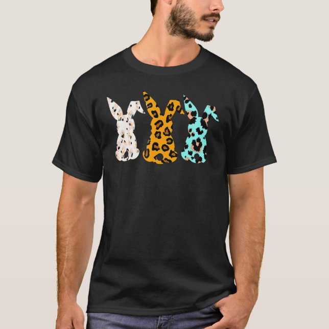 Leopard Påskhare Rabbit Trio Cute Glad påsk T Shirt (Framsida)