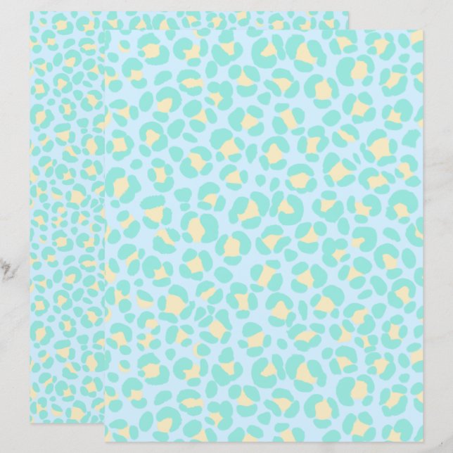 Leopard Pastel Blue Teal Gult (Fram/baksida)