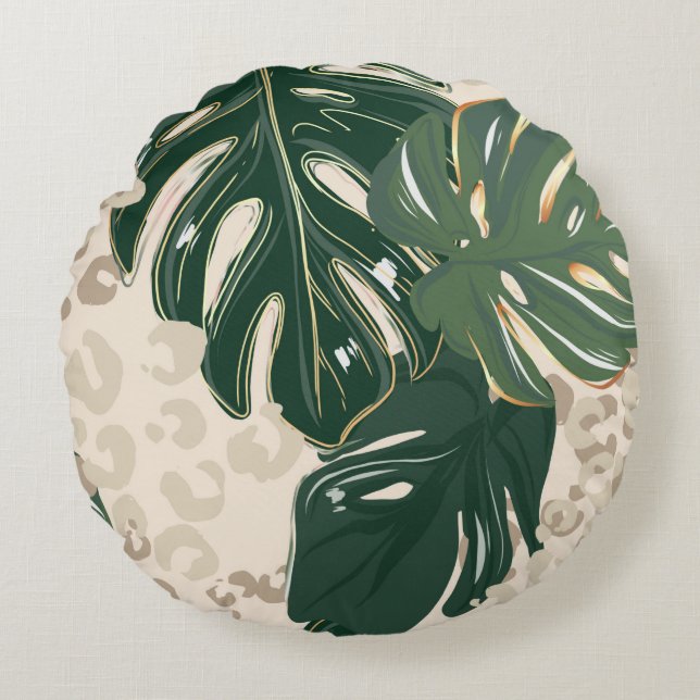 Leopard pattern, animal print seamless design gree rund kudde (Framsidan)