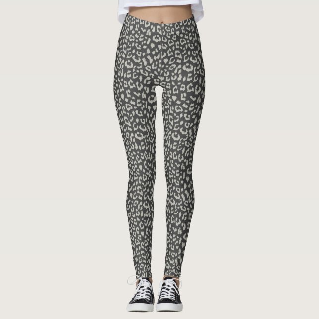 Leopard Patterned Grått på träkol Leggings (Framsida)