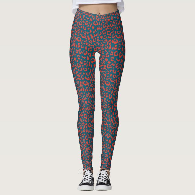 Leopard Patternings - Red and Slate Blue Leggings (Framsida)