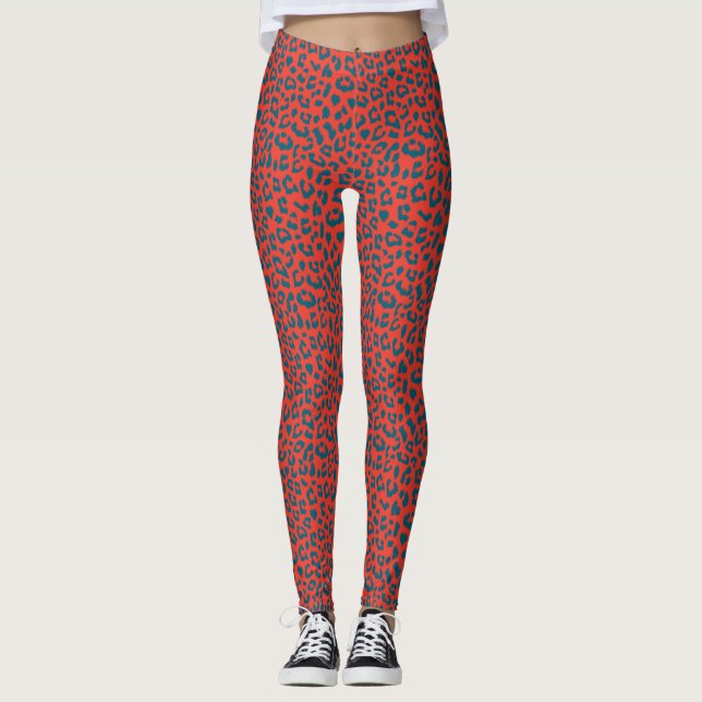 Leopard Patternings - Slate Blue on Red Leggings (Framsida)