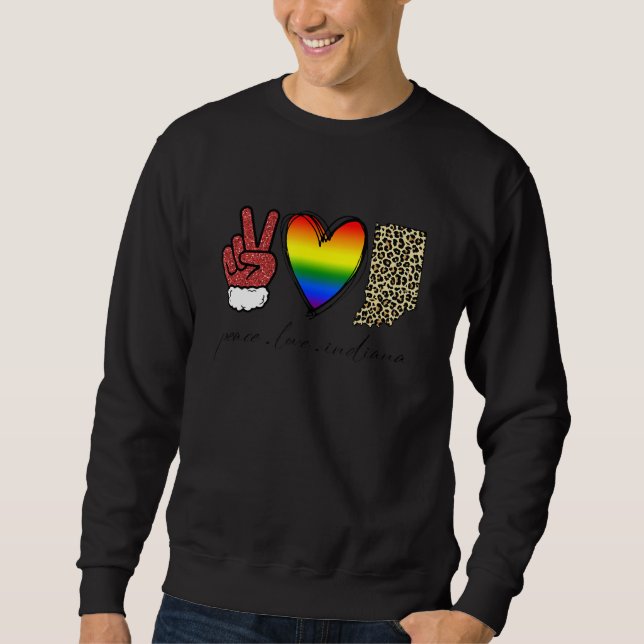 Leopard Peace Kärlek Indiana Heart Lgbt Pride Kris Lång Ärmad Tröja (Framsida)