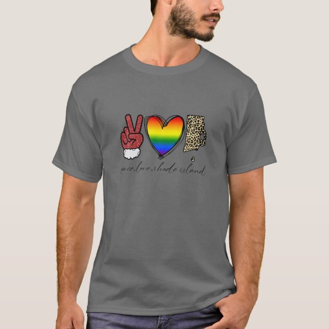 Leopard Peace Kärlek Rhode island Heart HGBT Pride T Shirt (Framsida)