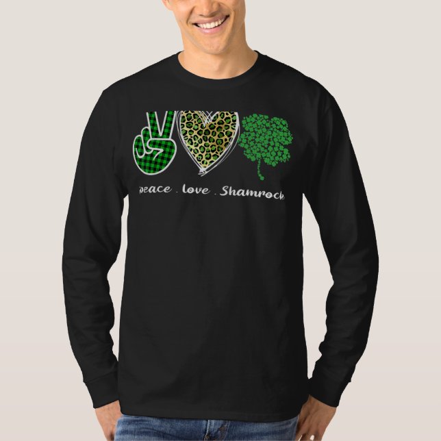 Leopard Peace Kärlek Shamrock Irish Saint patrick  T Shirt (Framsida)
