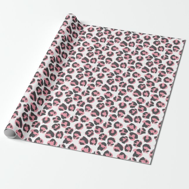 Leopard Pelt: Black Rosa Struktur Presentpapper (Utrullad)