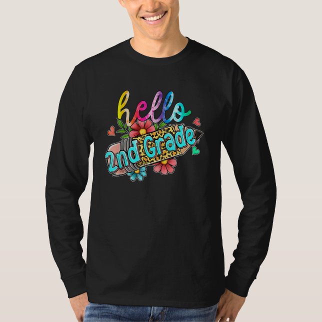 Leopard Pencil Hello 2nd Grade Back To School Kids T Shirt (Framsida)