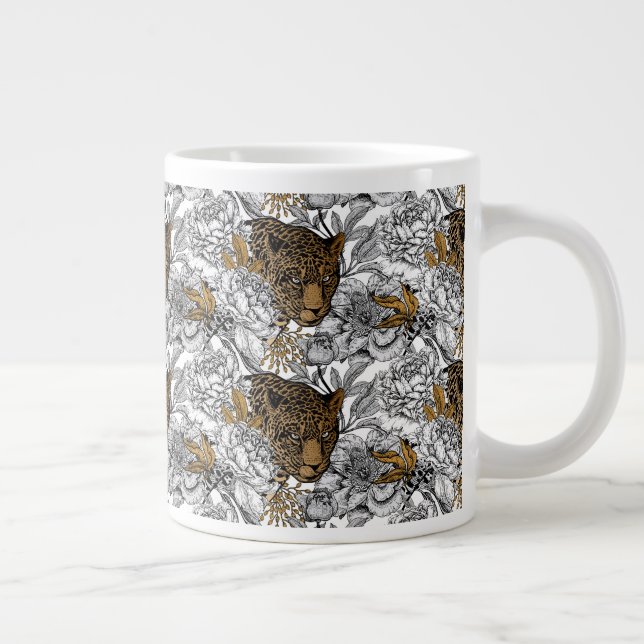Leopard & Peonies Mönster Jumbo Mugg (Höger)