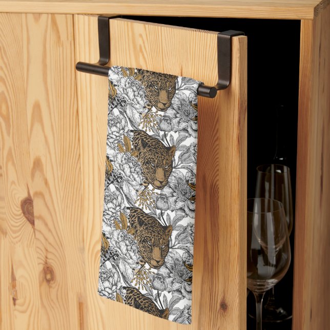 Leopard & Peonies Mönster Kökshandduk (Thirds Fold)