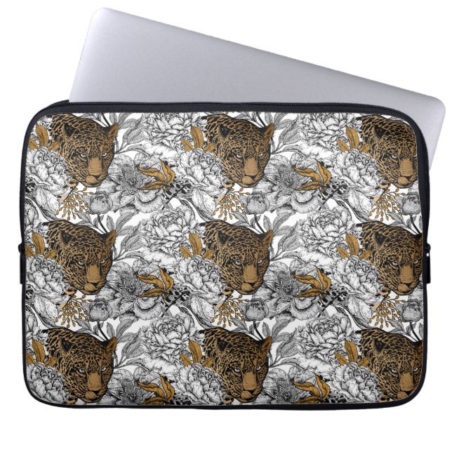 Leopard & Peonies Mönster Laptop Fodral (Framsidan)