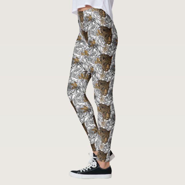 Leopard & Peonies Mönster Leggings (Vänster)