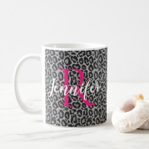Leopard personalize Shock rosa Monogram & Namn Kaffemugg