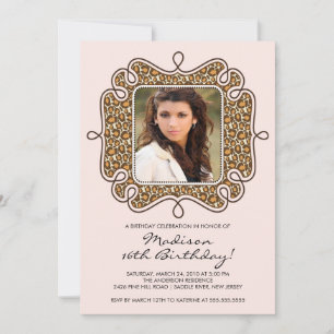 Leopard Photo Sweet sixteen Birthday Inledning Inbjudningar