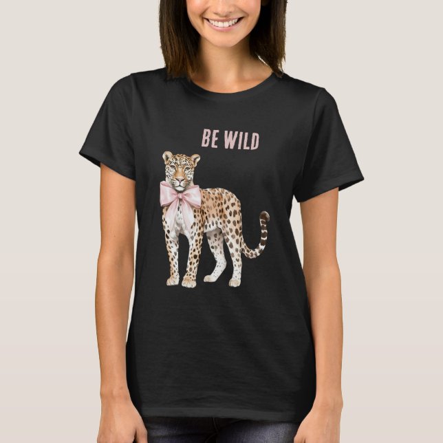 Leopard Pink Bow  T Shirt (Framsida)