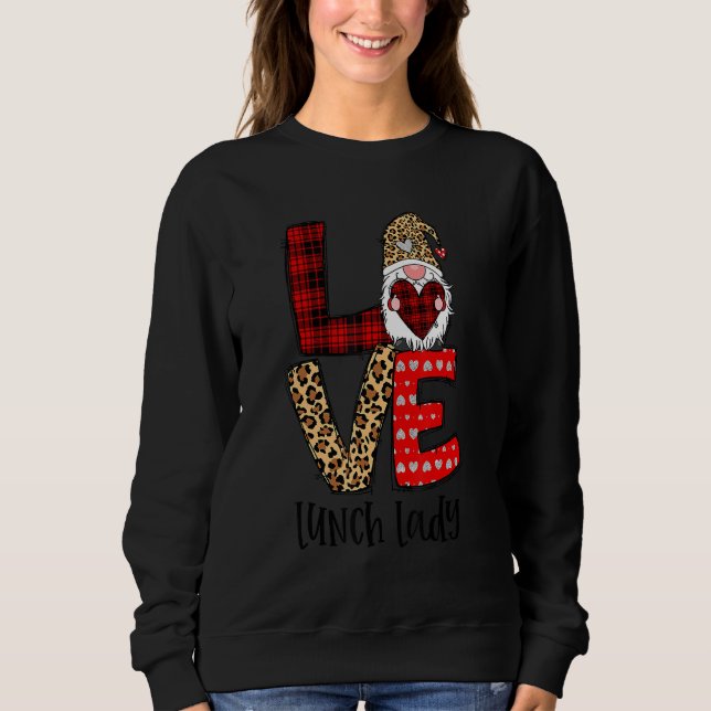 Leopard Plaid Gnome Heart LOVE Lunch Lady Valentin T Shirt (Framsida)