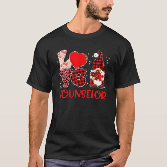 Leopard Plaid Gnome LOVE Counselor Funny Valentine T Shirt (Framsida)