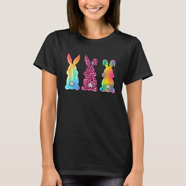 Leopard Plaid Rabbit  Bunny Happy Easter Day Tie D T Shirt (Framsida)
