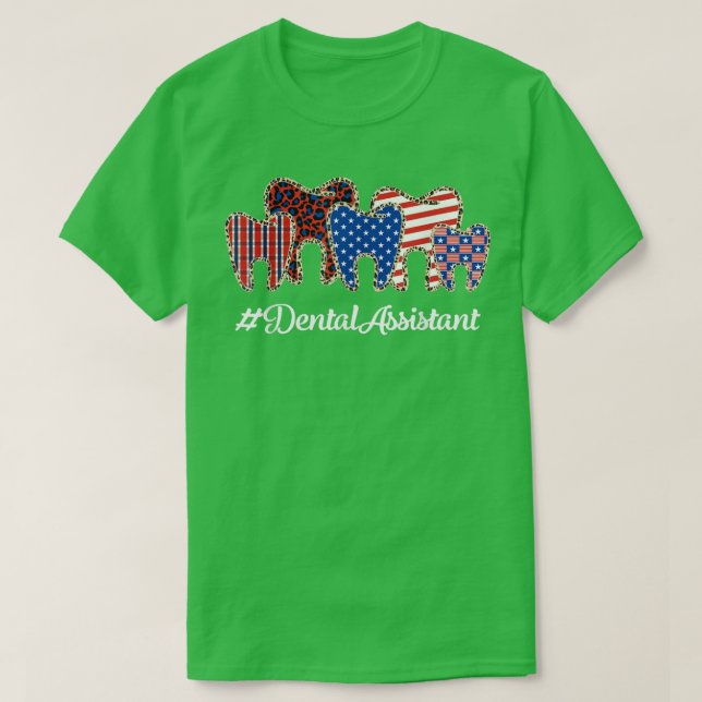 Leopard Plaid Tooth Teeth Dental Assistant 4th Of  T Shirt (Design framsida)